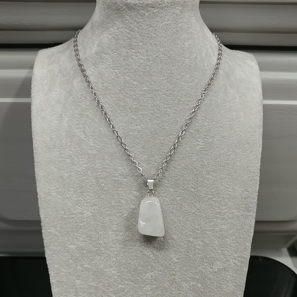 Natural Quartz Crystal Necklace Gemstone Pendant Stainless-Steel Chain 20" - Picture 8 of 15